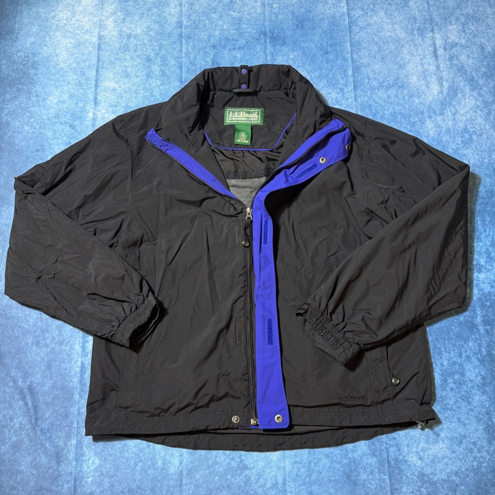 Vintage Y2K L.L.Bean Black Blue Nylon Windbreaker Jacket Mens Large